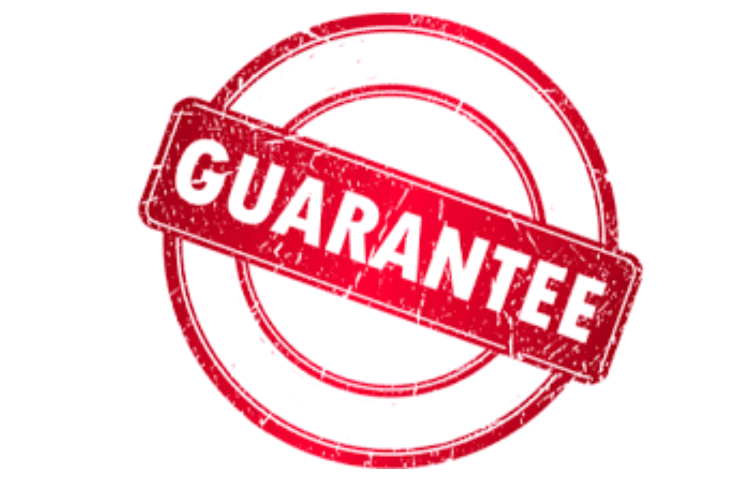 Red round stamp with the word GUARANTEE in bold.