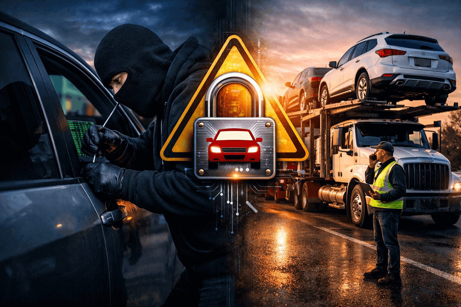 Car theft prevention and transportation illustration.